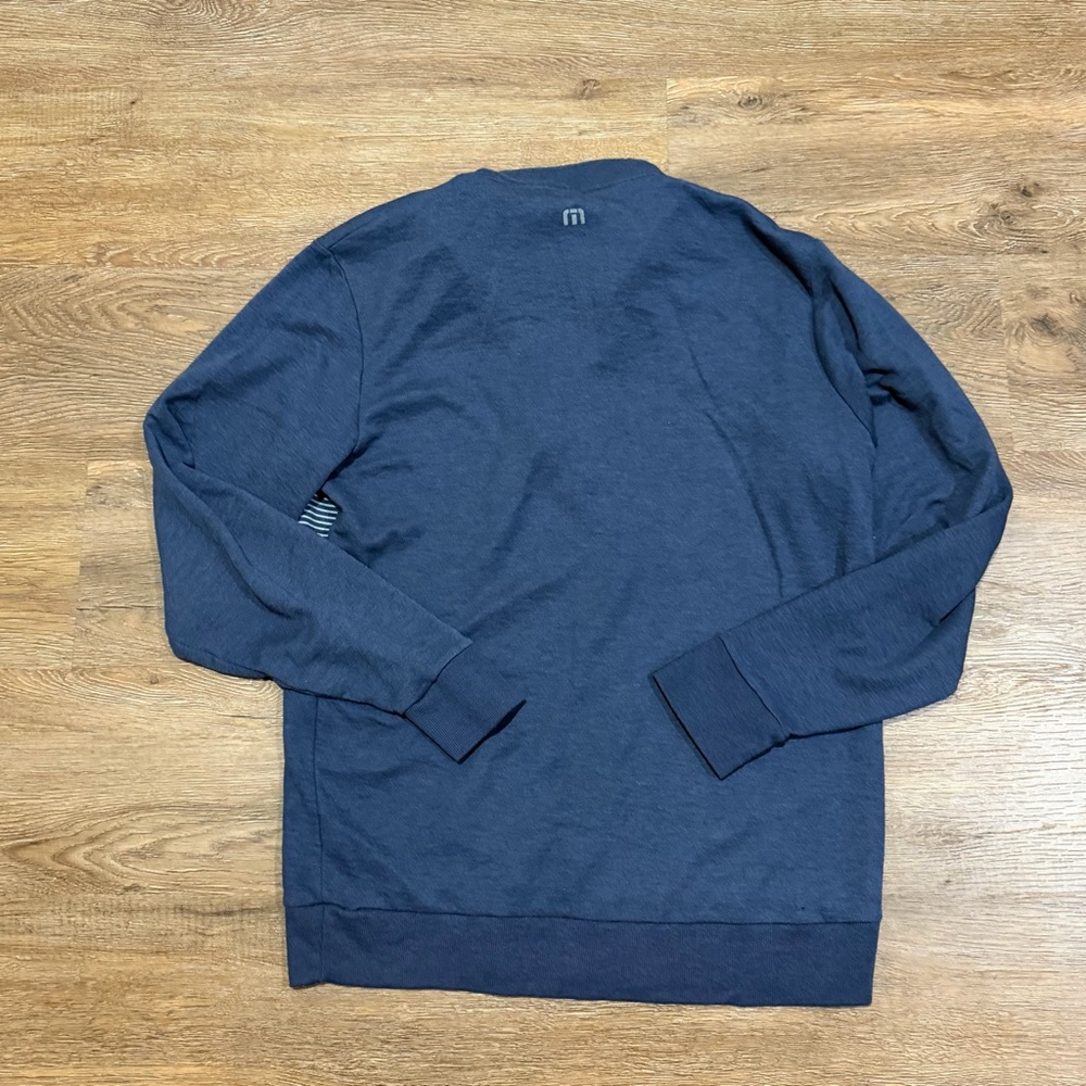 Travis Mathew Men's Blue Quarter-Zip Striped Sweater - Picture 8 of 9